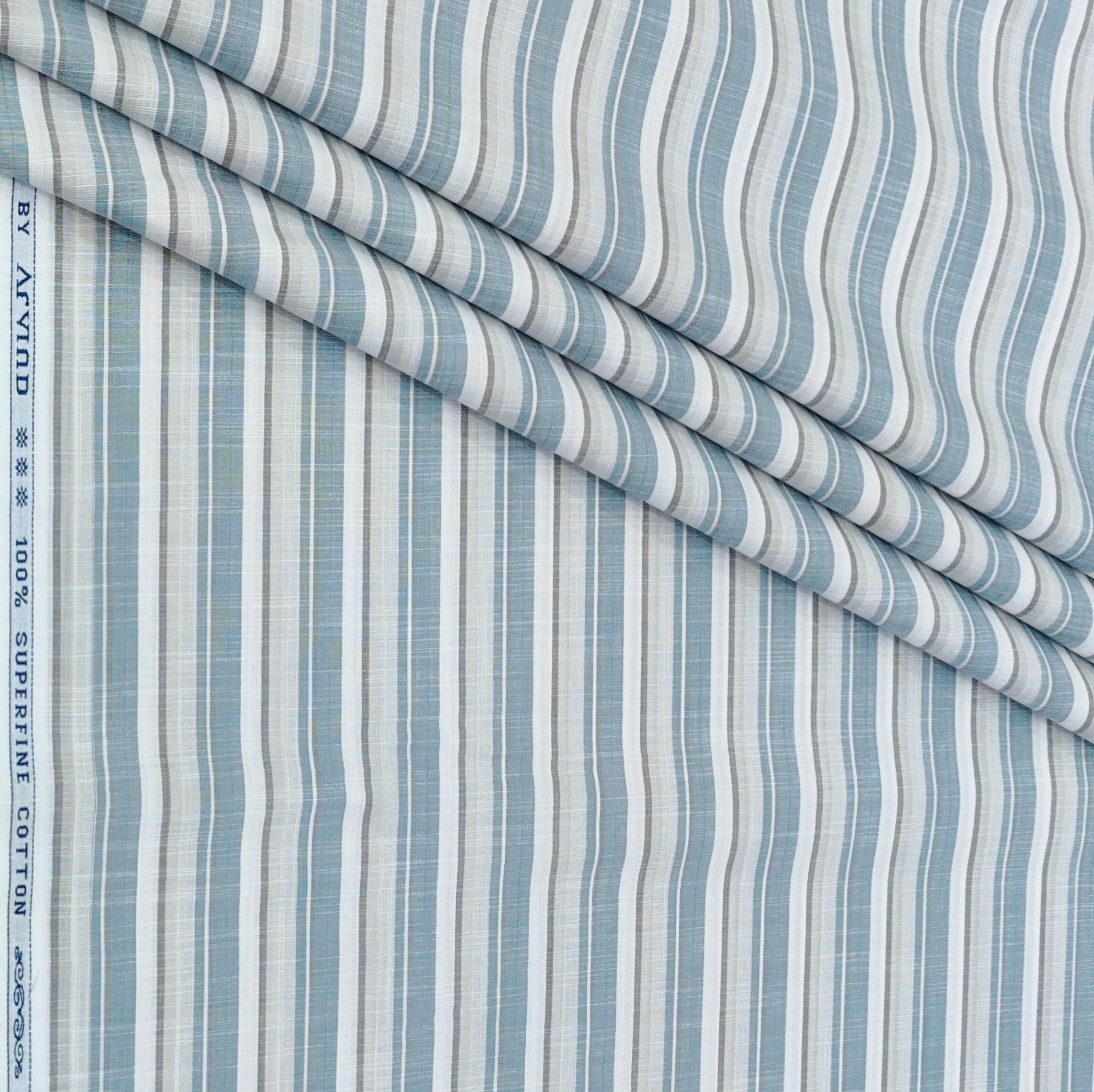 Shirt Fabric Arvind 100% Pure Cotton Multi Vertical Stripes Colour Slate Grey N Off White